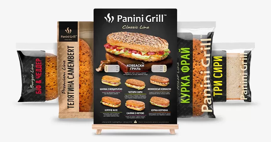 Menu panini classic, panini premium, panini meat, burger, sandwich